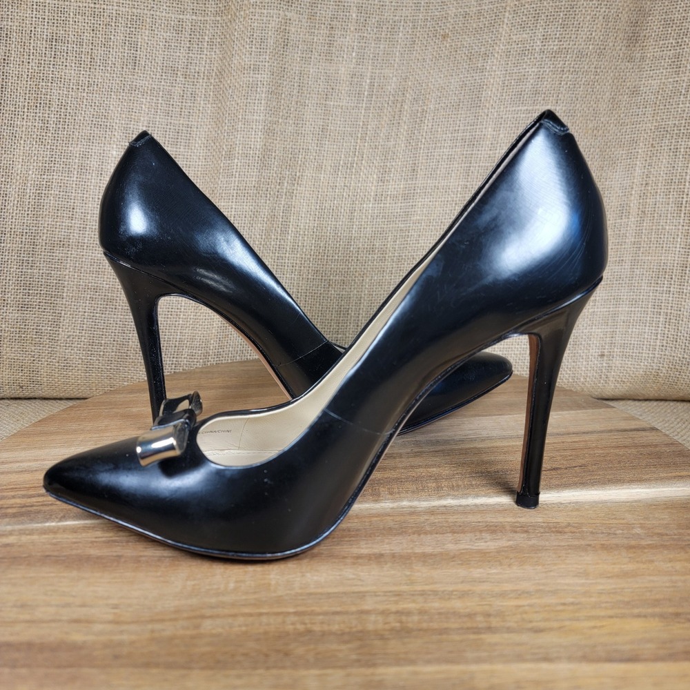 Coach Pointed Toe Leather Pumps Black Kitten Bow Stiletto Heels Women's Size 8B - Picture 6 of 9